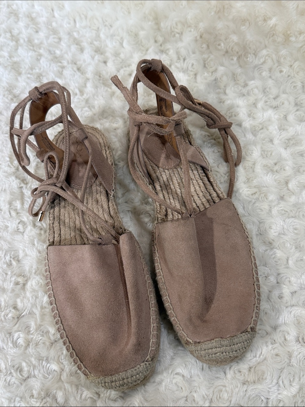 Coach Suede Lace-Up Espadrille Flats, sz 9 B